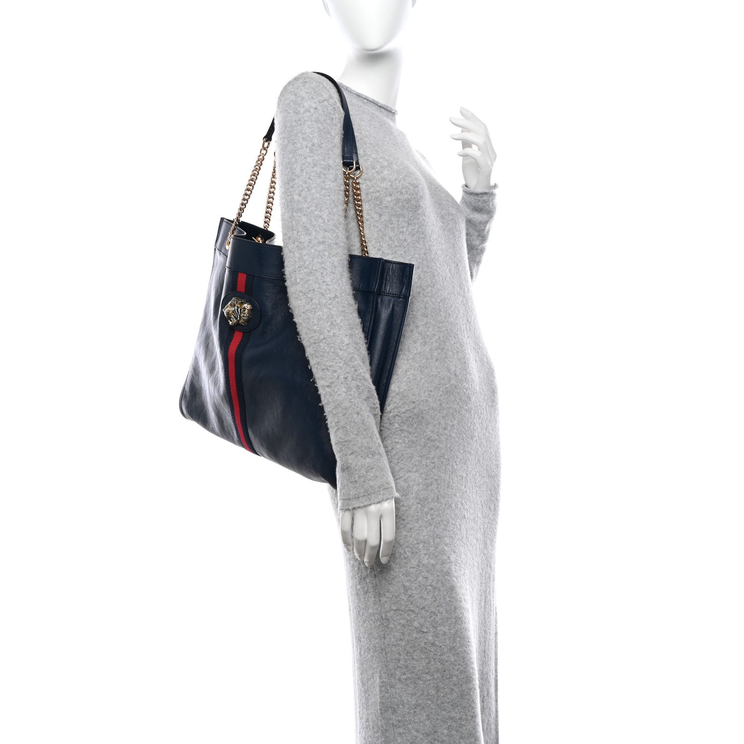 Gucci Calfskin Web Large Rajah Chain Tote Blue 2 of 12