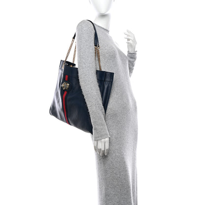 Gucci Calfskin Web Large Rajah Chain Tote Blue 2 of 12