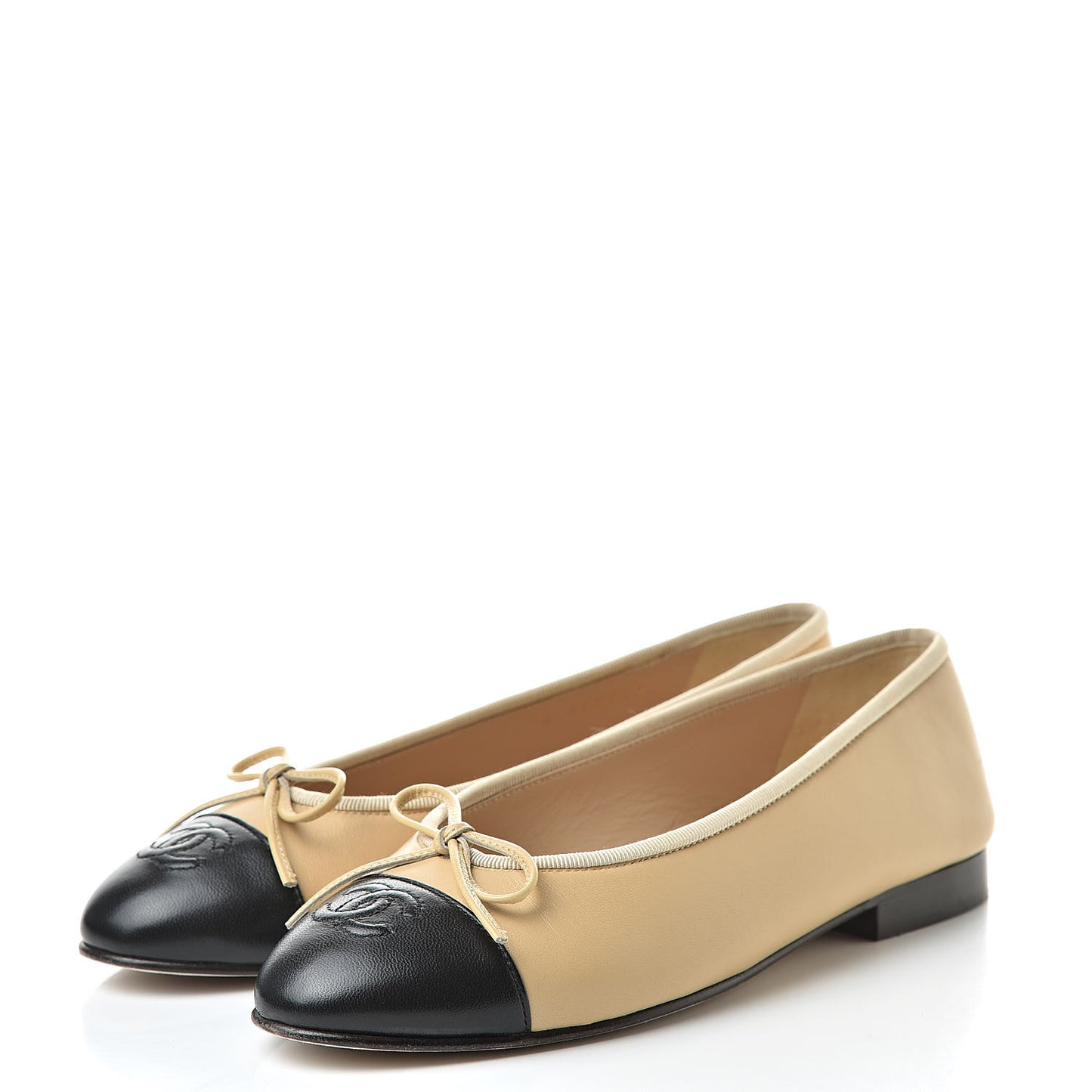 Lambskin Cap Toe CC Ballerina Flats 36 Beige Black