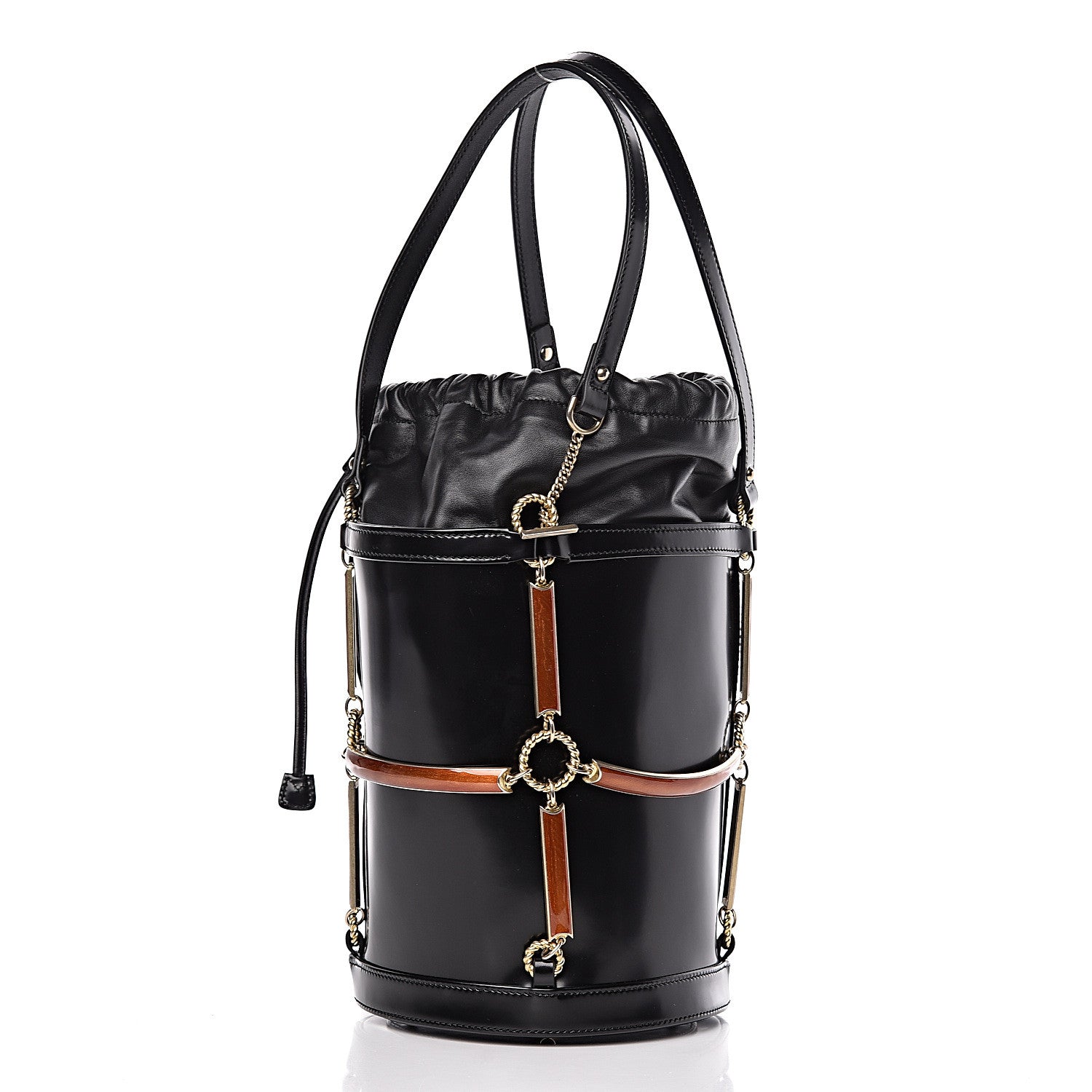 Gucci Lambskin Vinyl Enamel Mini Bucket Bag Black Ruggine 4 of 10
