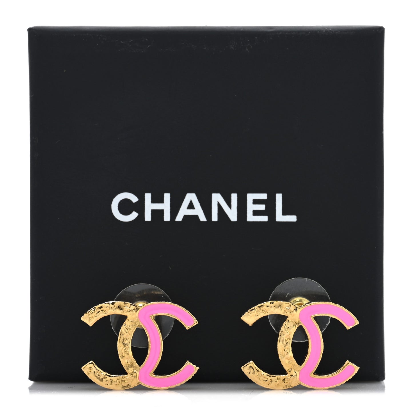 Enamel CC Earrings Pink Gold