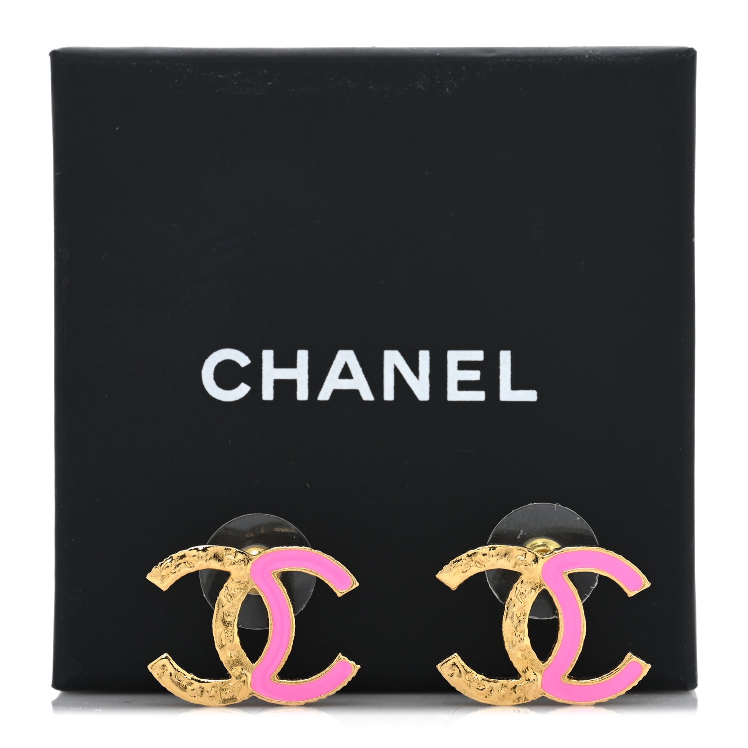 Chanel Enamel CC Earrings Pink Gold 5 of 5