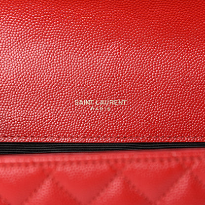 Saint Laurent Grain De Poudre Textured Mixed Matelasse Triquilt Medium Monogram Satchel New Red 6 of 10