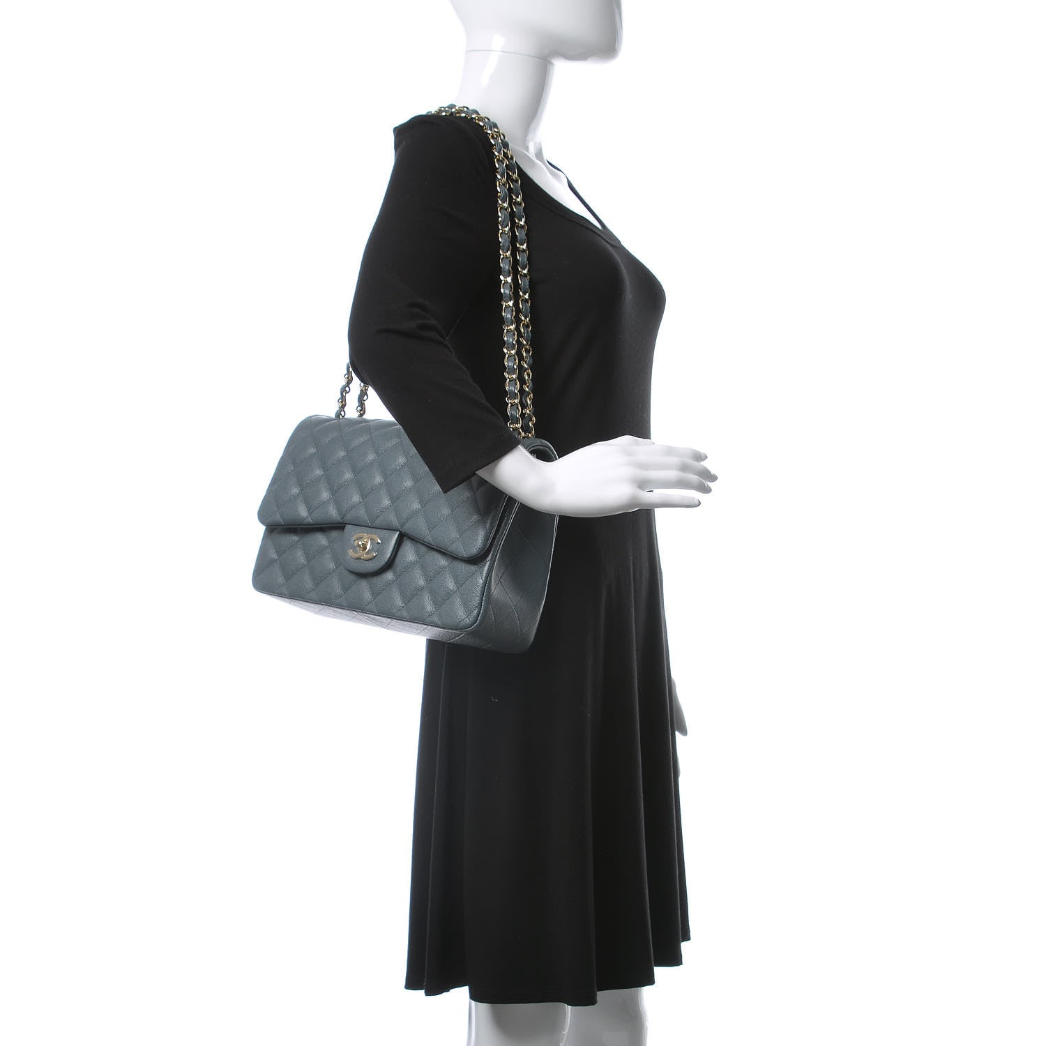 Chanel Caviar Quilted Jumbo Double Flap Dark Grey 2 of 9