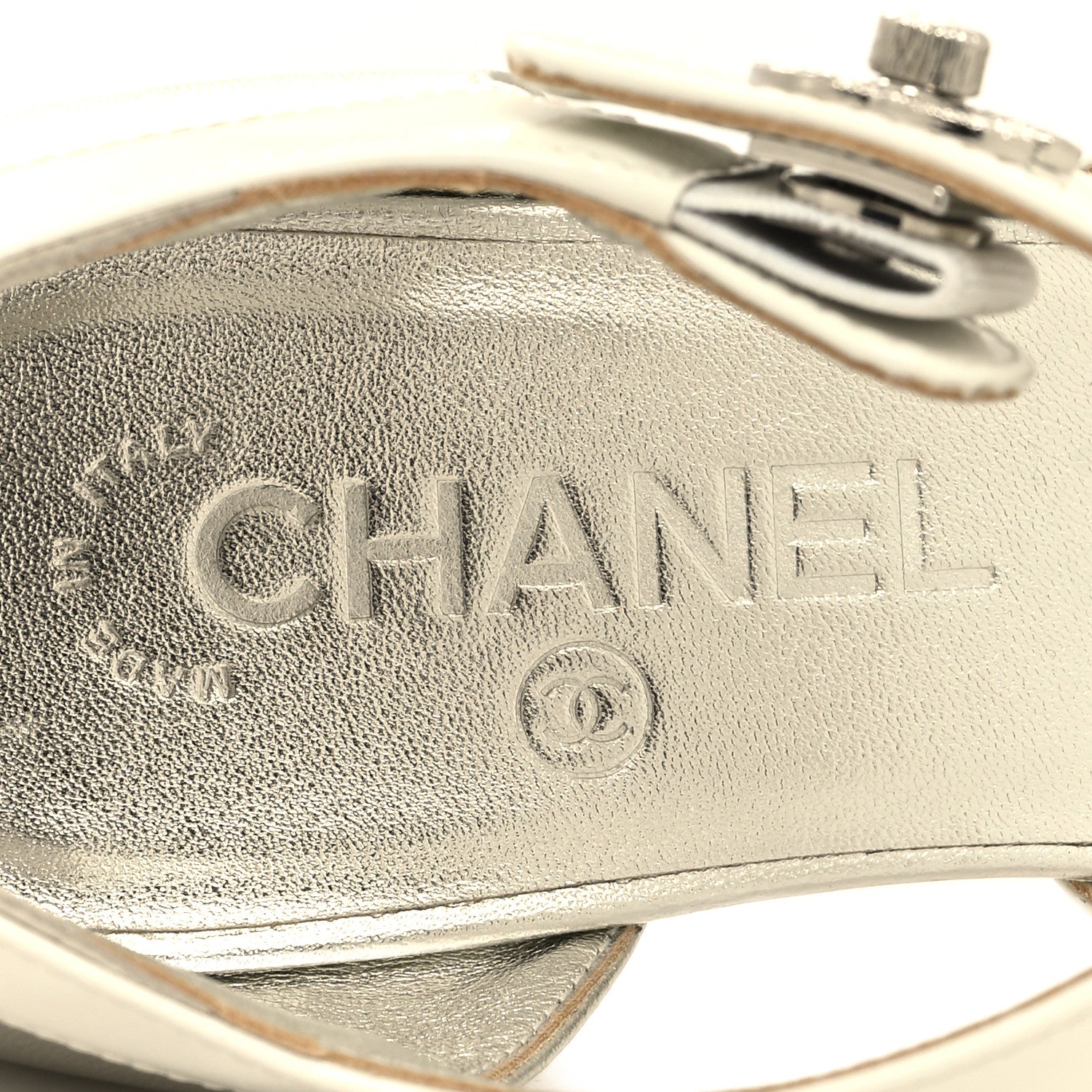Chanel Metallic Lambskin Patent Calfskin Mary Jane Flats 36.5 White Silver 8 of 11