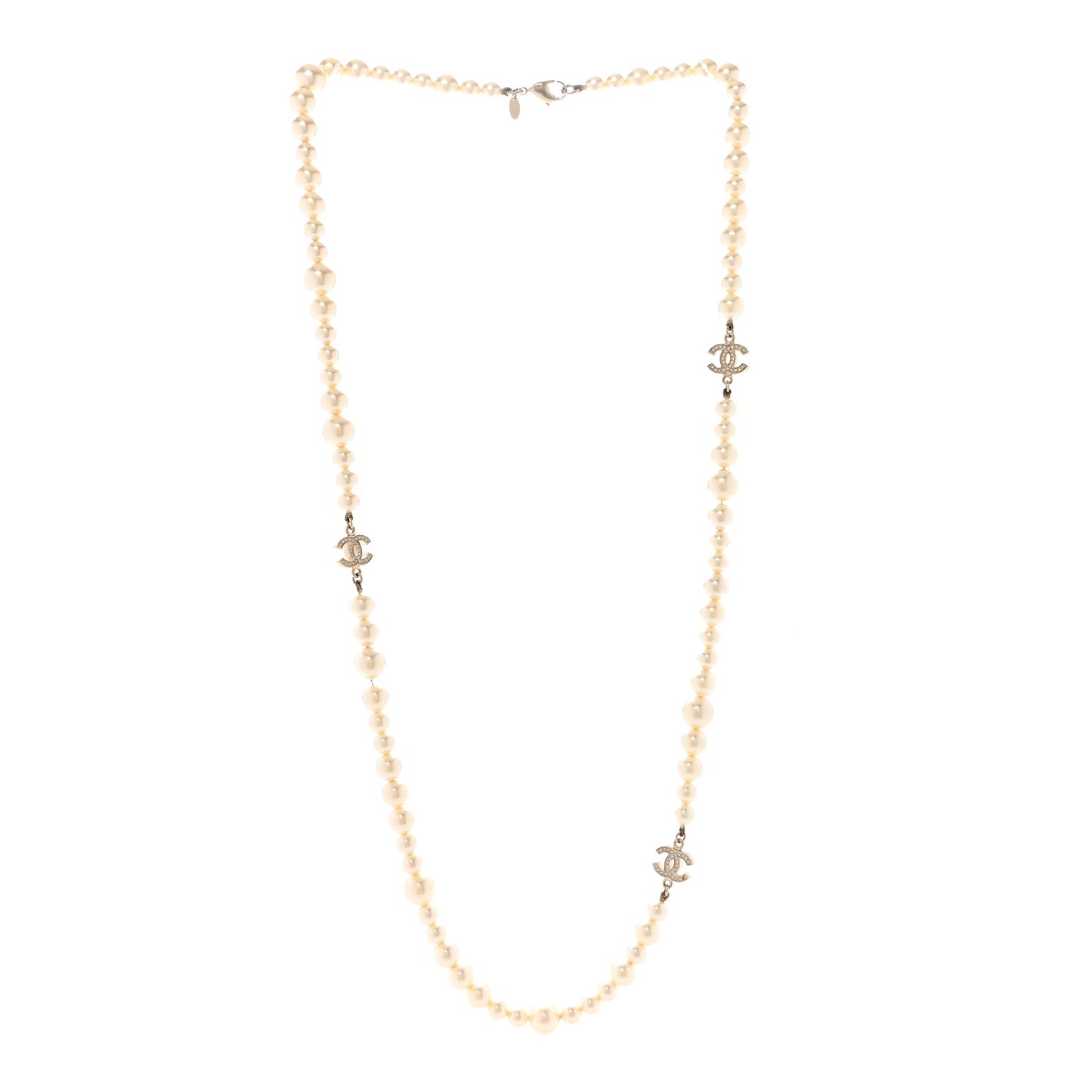 Pearl Crystal CC Long Necklace Gold