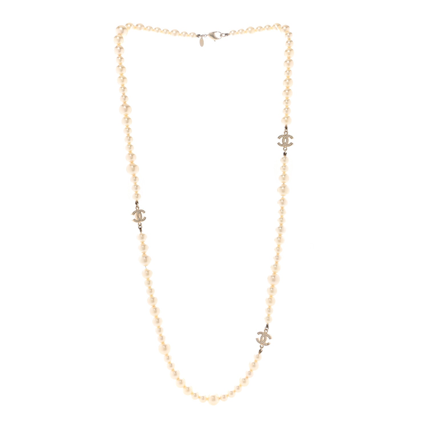 Chanel Pearl Crystal CC Long Necklace Gold 3 of 6