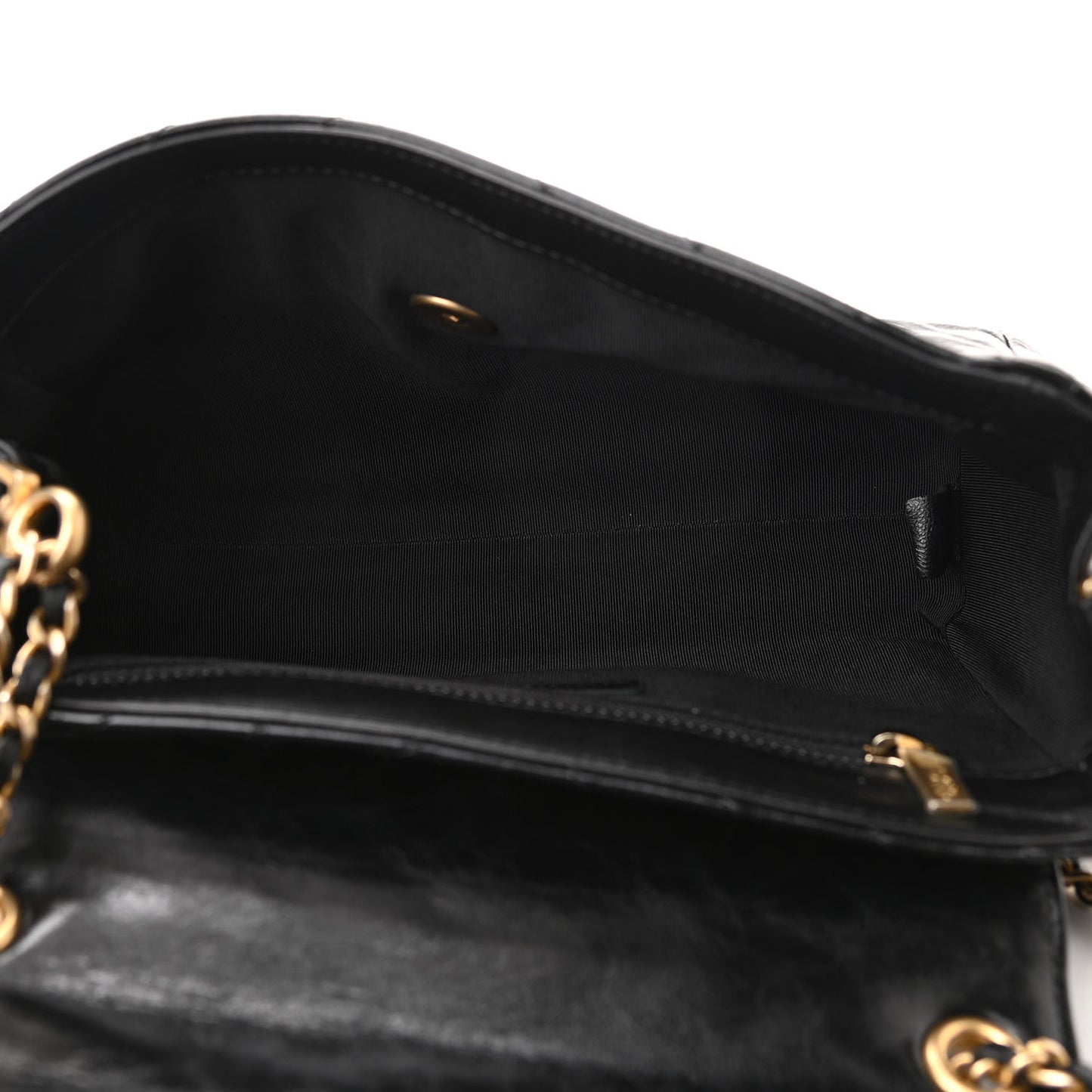 Glazed Calfskin Chevron Quilted Hampton Flap Black