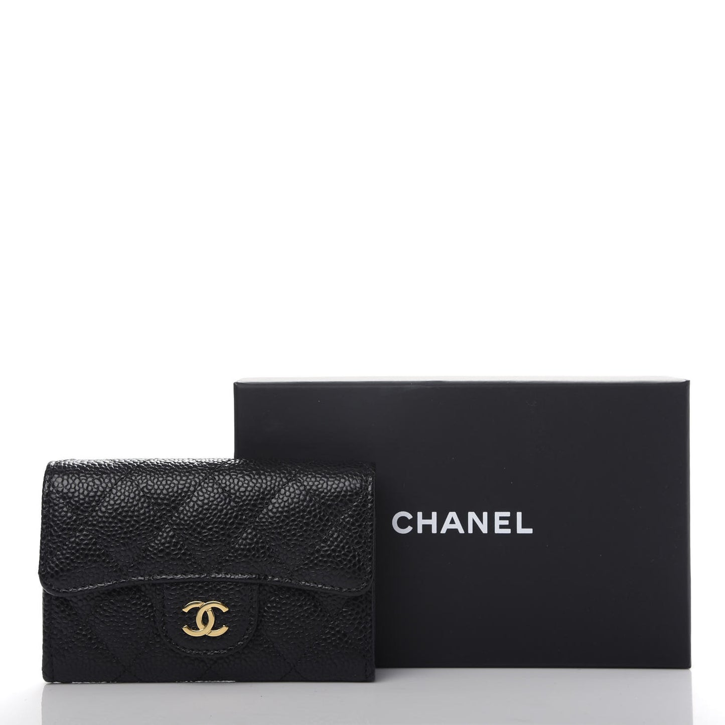 Caviar Quilted Flap Card Holder Wallet Black