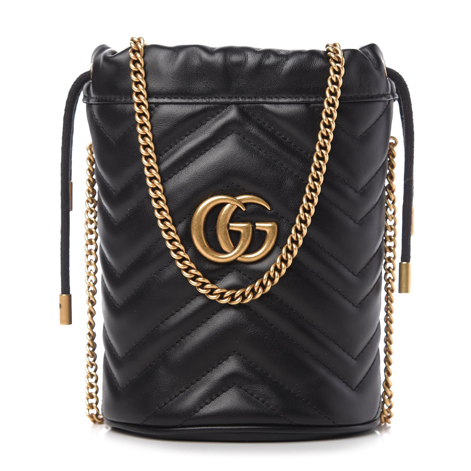 Gucci Calfskin Matelasse Mini GG Marmont 2.0 Bucket Bag Black 1 of 9