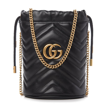 Gucci Calfskin Matelasse Mini GG Marmont 2.0 Bucket Bag Black 1 of 9