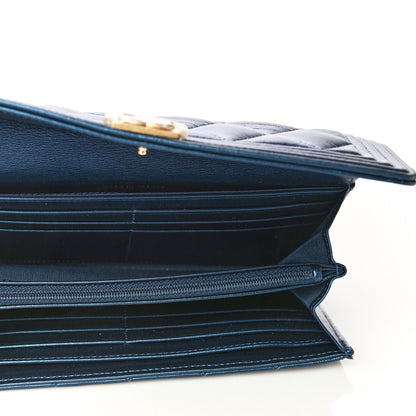 Chanel Metallic Lambskin Quilted Large Boy Gusset Flap Wallet Blue 5 of 19