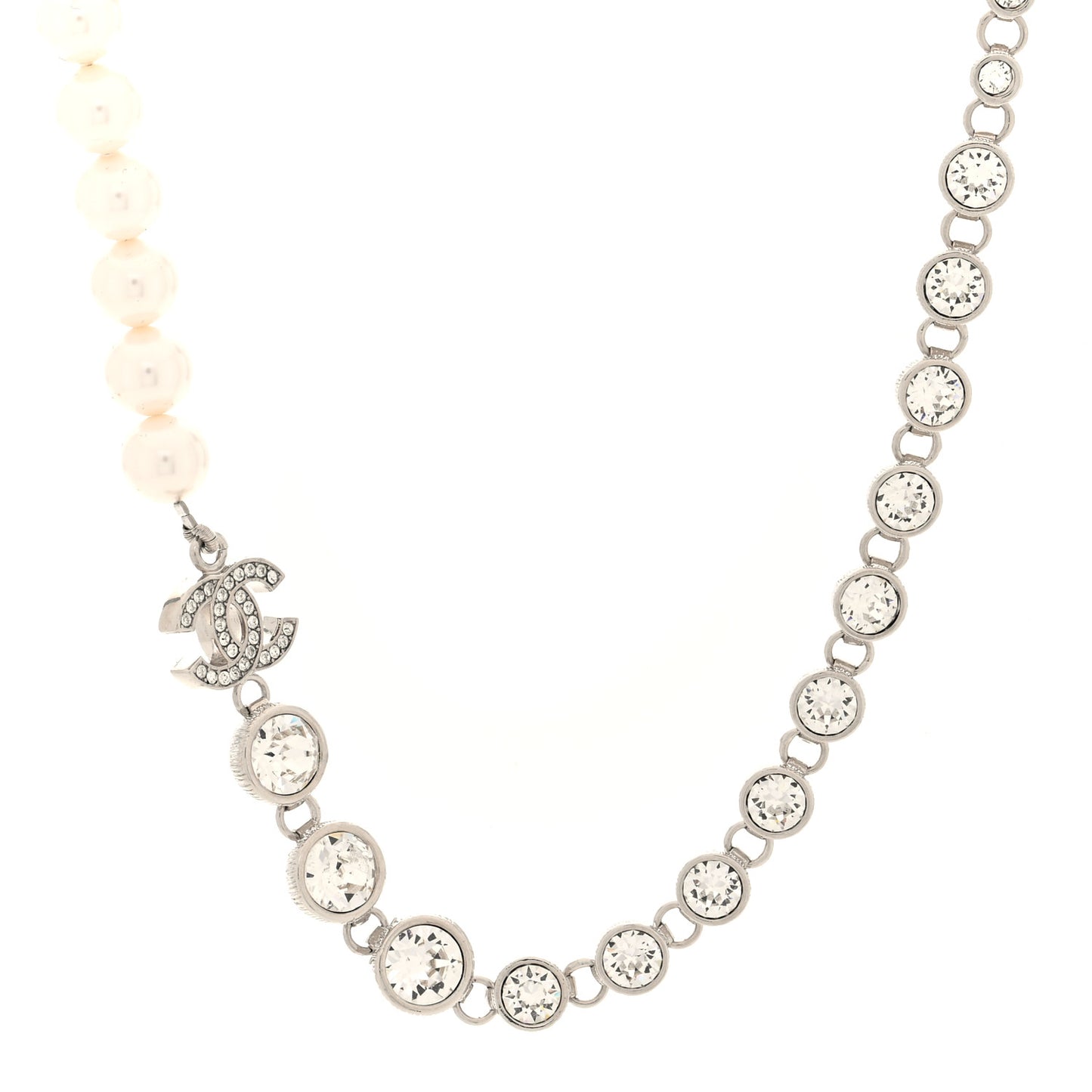 Pearl Crystal CC Choker Necklace Silver Pearly White
