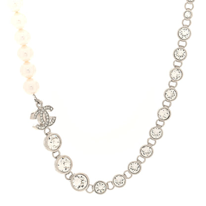 Chanel Pearl Crystal CC Choker Necklace Silver Pearly White 1 of 5