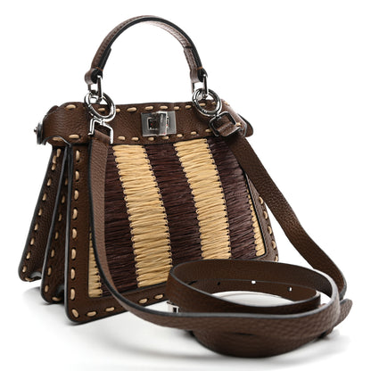 Fendi Cuoio Romano Raffia Woven Petite Peekaboo I SEE U Satchel Natural Gianduia 2 of 9