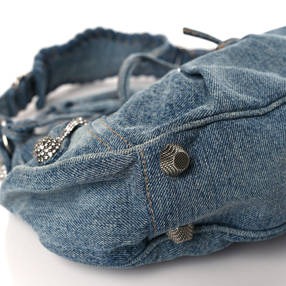 Balenciaga Washed Frayed Denim Crystal Small Le Cagole Shoulder Bag Blue 8 of 9