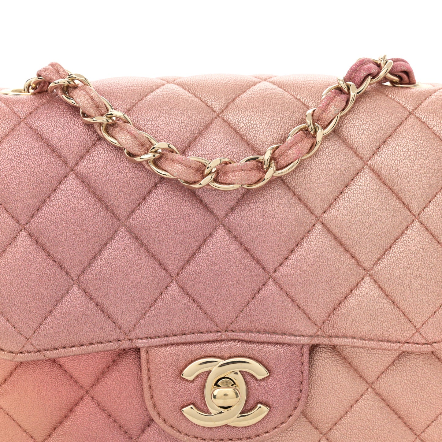 Metallic Lambskin Quilted Ombre Mini Square Flap Pink