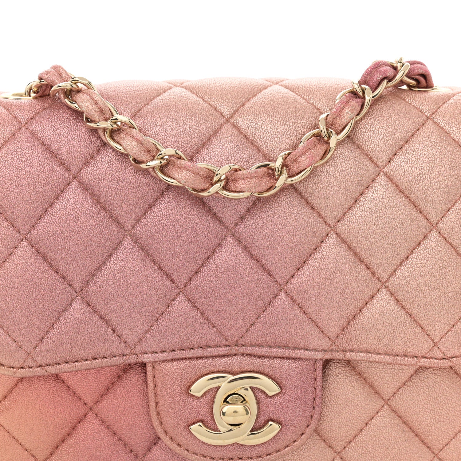Chanel Metallic Lambskin Quilted Ombre Mini Square Flap Pink 8 of 11