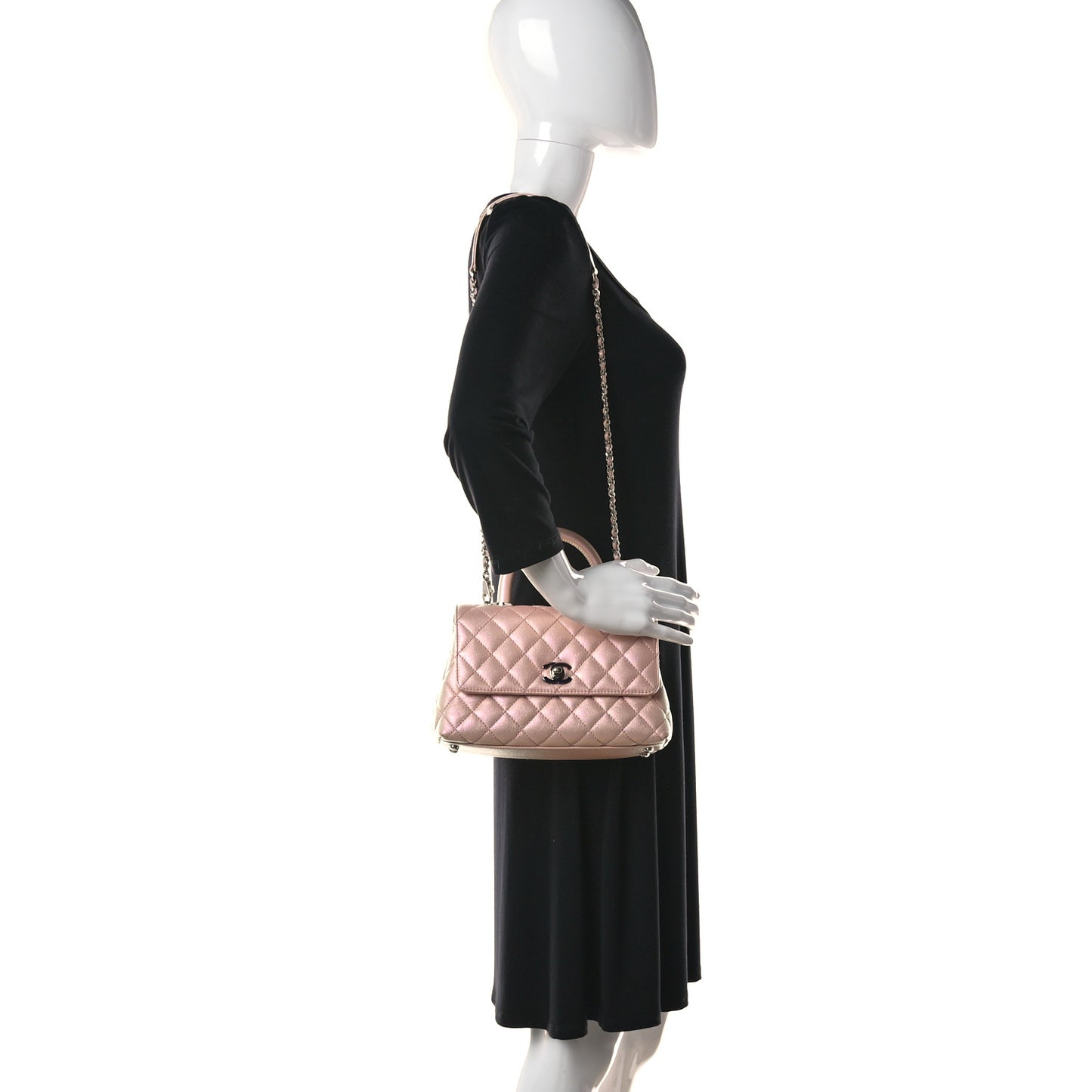 Iridescent Caviar Quilted Mini Coco Handle Flap Pink