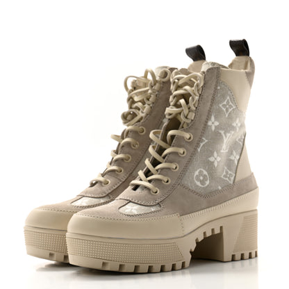 Louis Vuitton Suede Calfskin Laureate Platform Desert Boots 36.5 Taupe 3 of 9