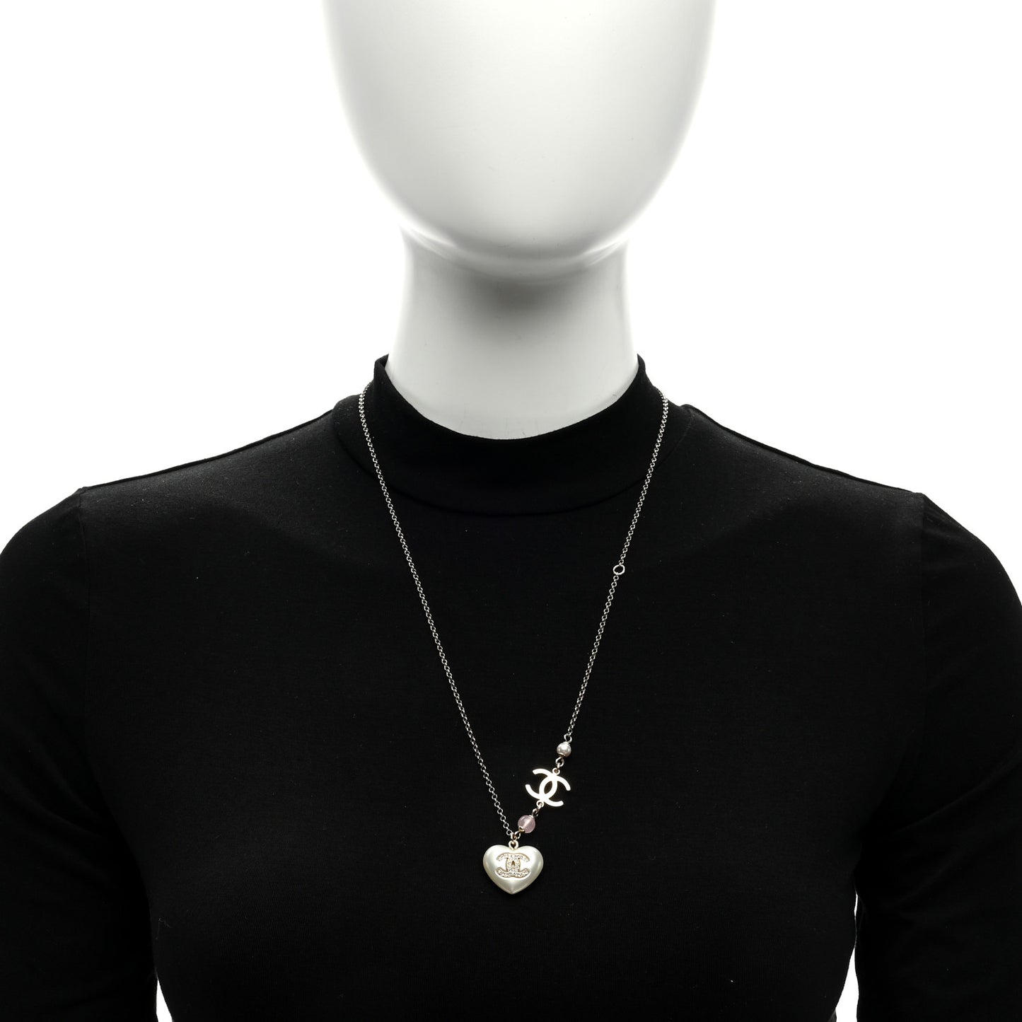 Resin Crystal CC Heart Necklace Pearly White Gold