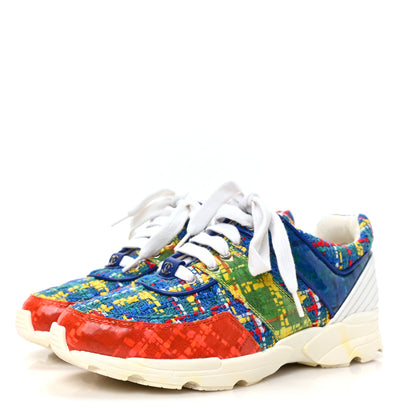 Chanel Tweed PVC Calfskin Sneakers 36 Red Yellow Blue 3 of 8
