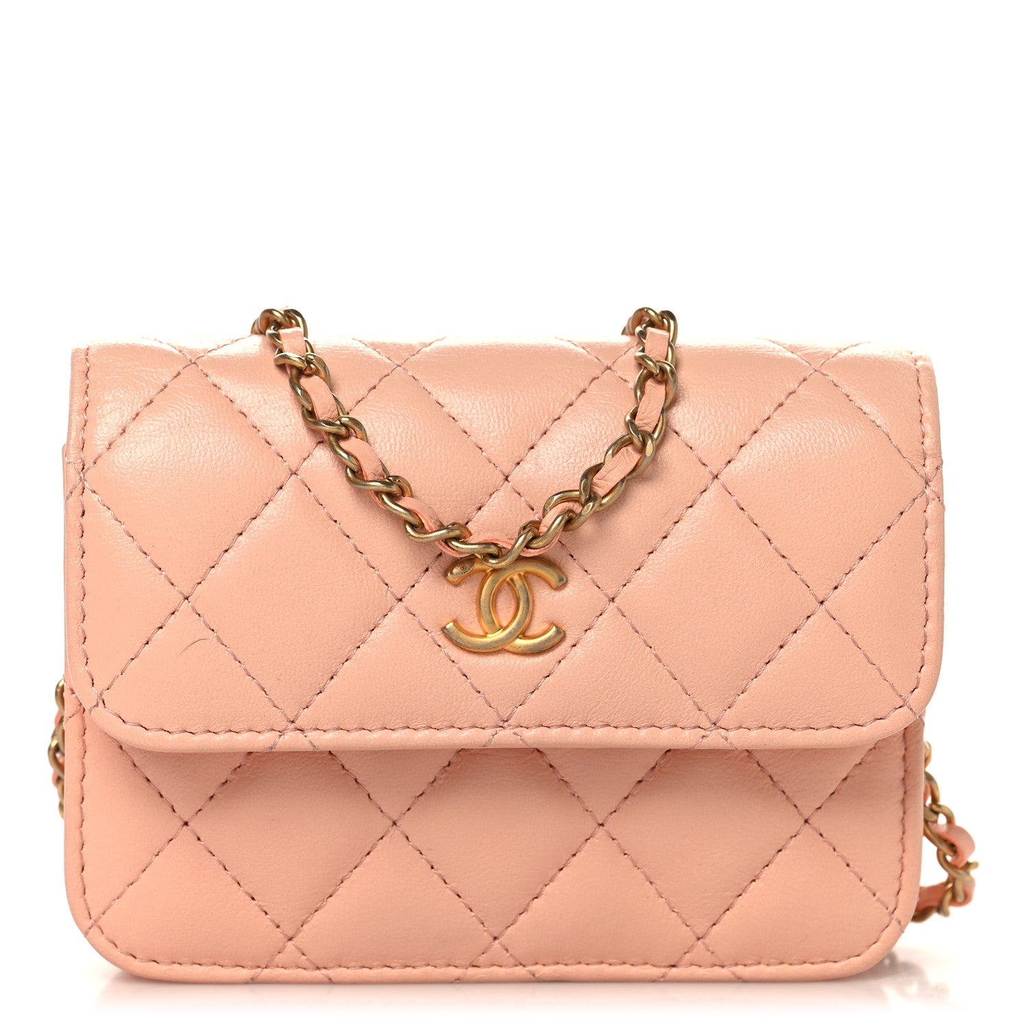 Chanel Lambskin Quilted Pearl Crush Waist Belt With Chain  Pink 1 of 11
