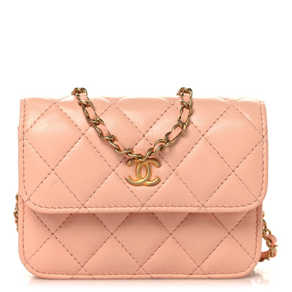 Chanel Lambskin Quilted Pearl Crush Waist Belt With Chain  Pink 1 of 11