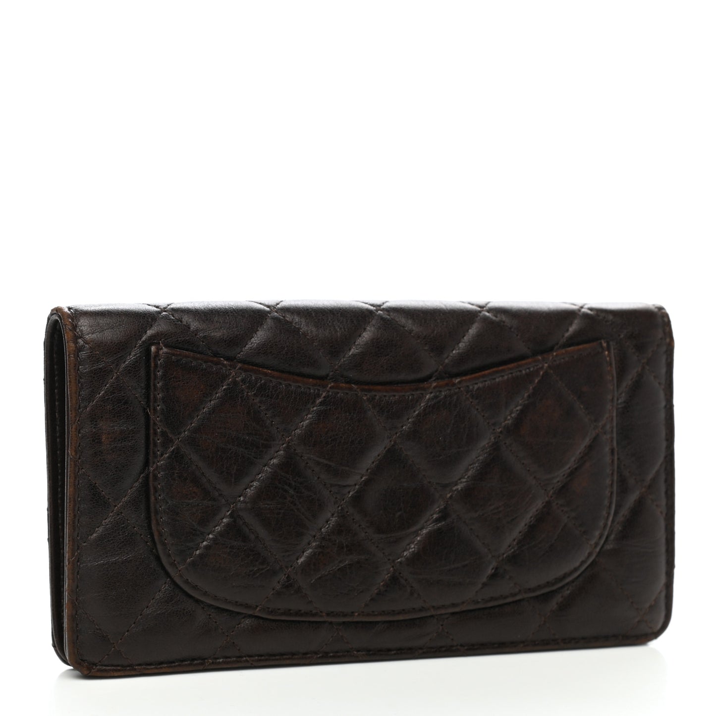 Lambskin Quilted Yen Wallet Dark Brown