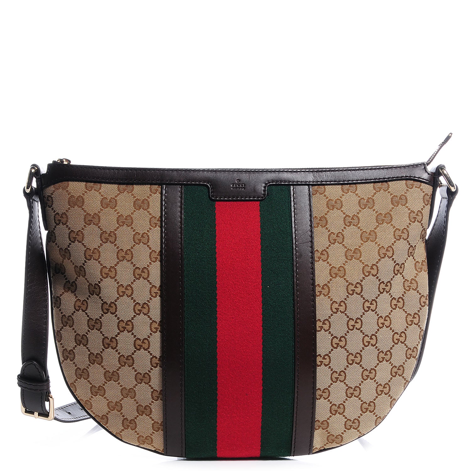 Gucci Monogram Vintage Web Medium Half Moon Hobo Dark Brown 1 of 7