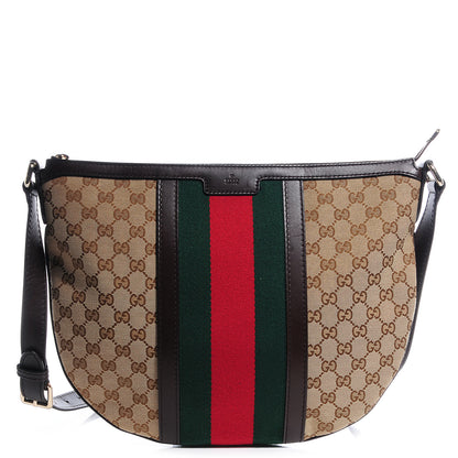 Gucci Monogram Vintage Web Medium Half Moon Hobo Dark Brown 1 of 7