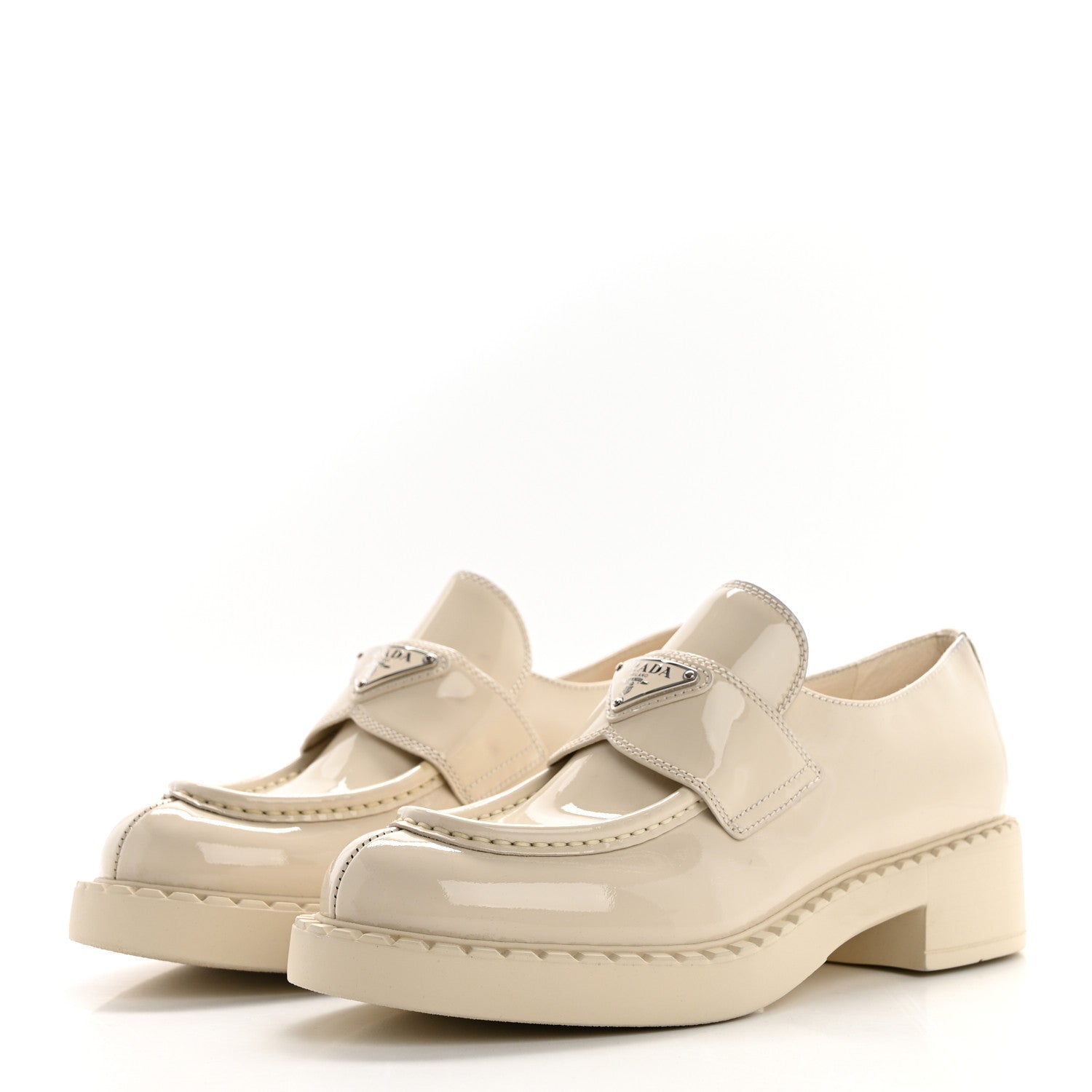 Prada Vernice Metal Triangle Logo 50mm Loafers 38 Avorio 3 of 11