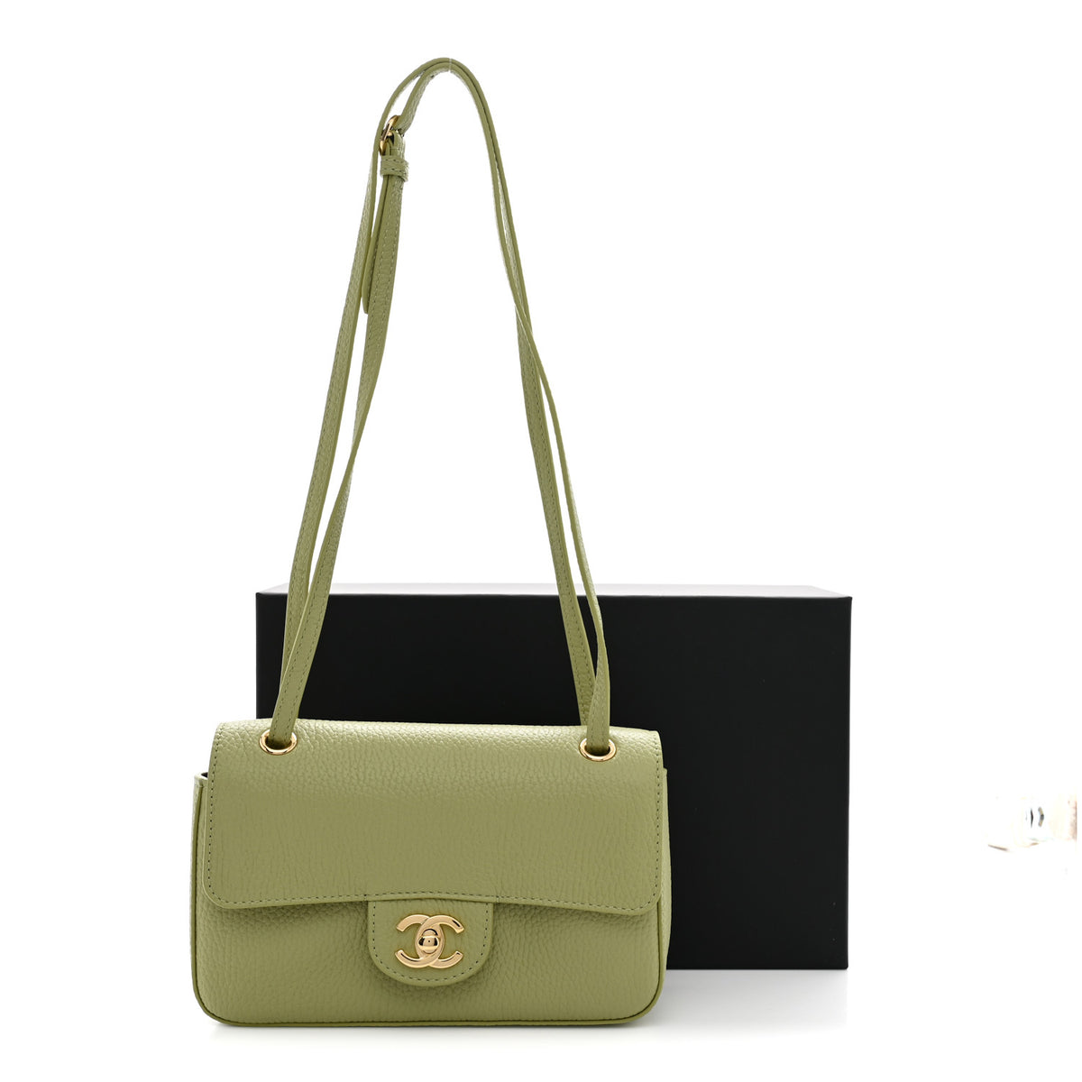 Grained Calfskin Mini Souplissimo Maxi Flap Green