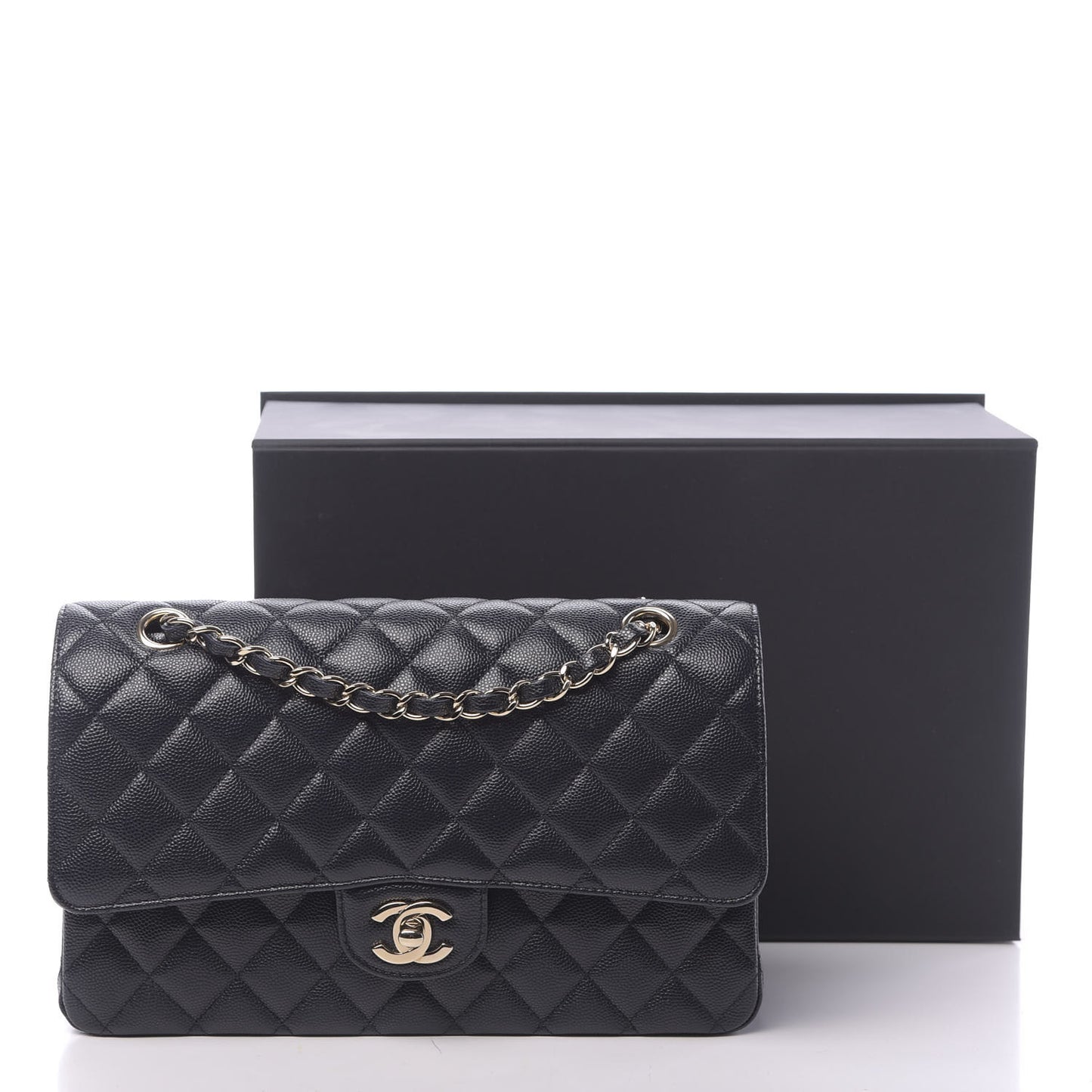 Caviar Quilted Medium Double Flap Navy