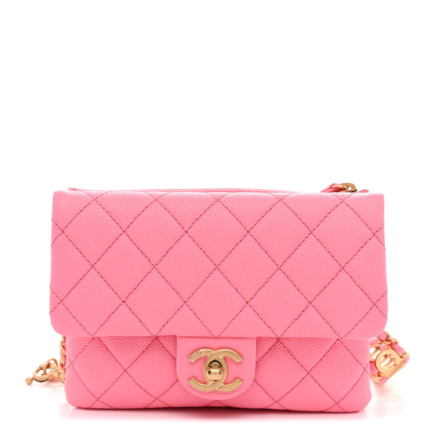 Shiny Caviar Pick Me Up Flap Belt Bag Pink