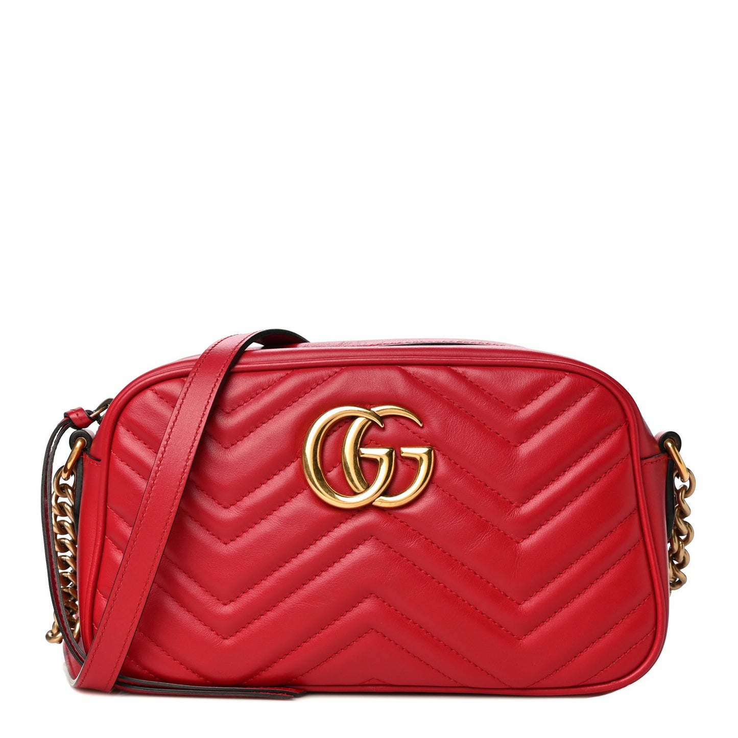 Calfskin Matelasse Small GG Marmont Chain Shoulder Bag Hibiscus Red