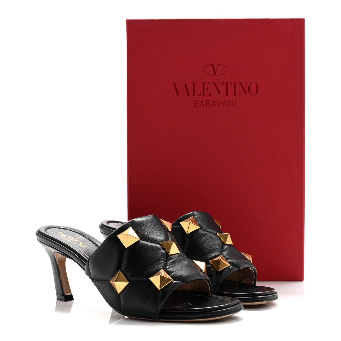 Nappa Quilted Roman Stud 65mm Slide Sandals 37 Black