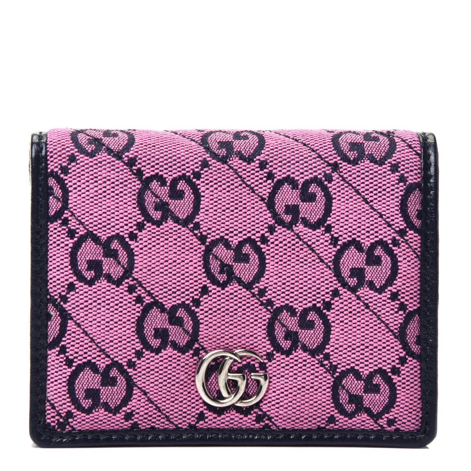 Gucci Monogram Multicolor Matelasse Diagonal GG Marmont Card Case Wallet Pink Blue 1 of 8