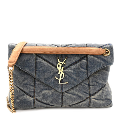 Saint Laurent Denim Quilted Small Loulou Puffer Monogram Chain Satchel Blue Cinnamon 1 of 10