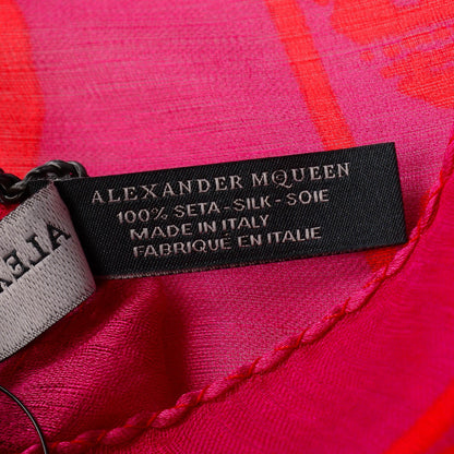 Alexander McQueen Silk Chiffon Skull Scarf Pink Orange 7 of 8