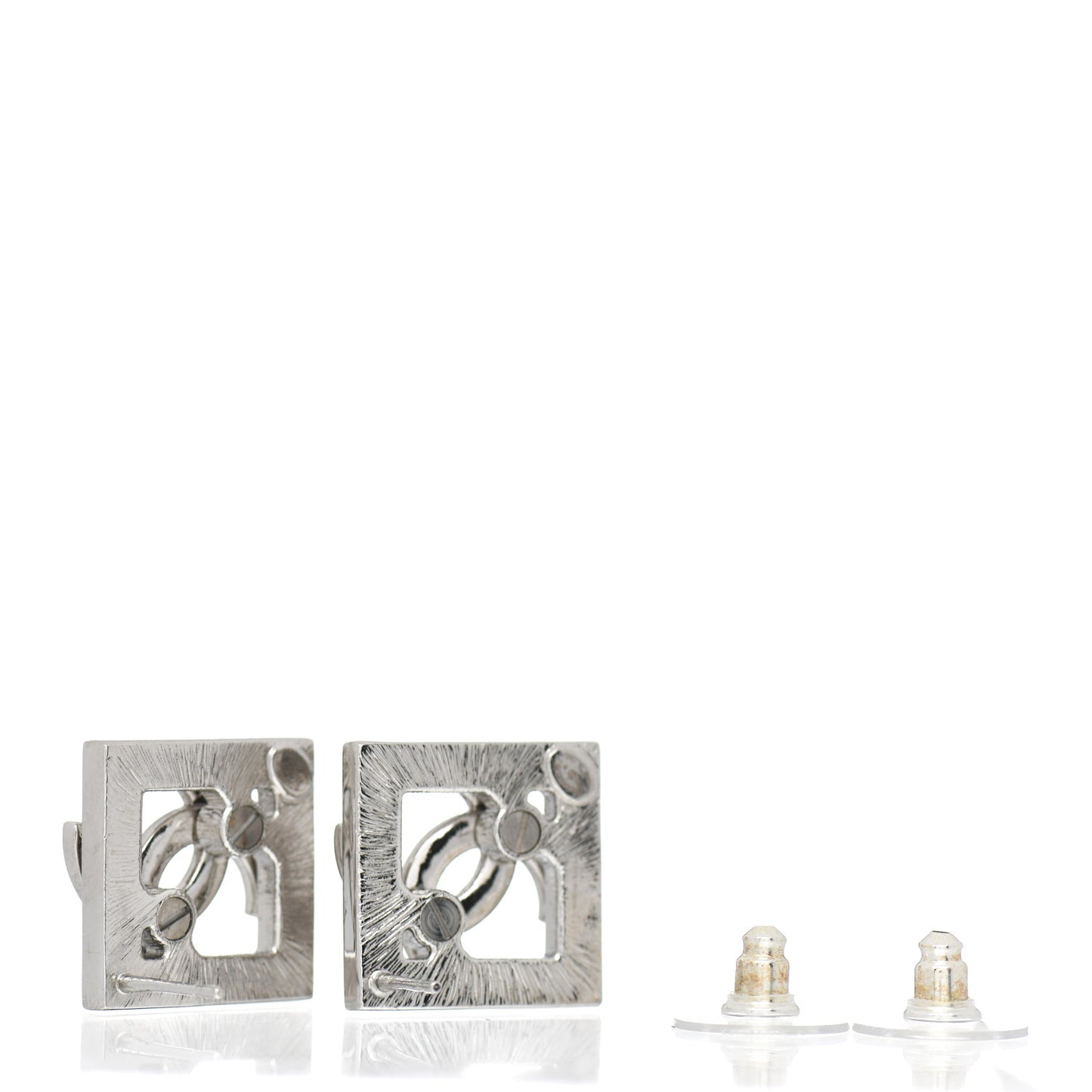 Baguette Crystal Chain CC Earrings Silver