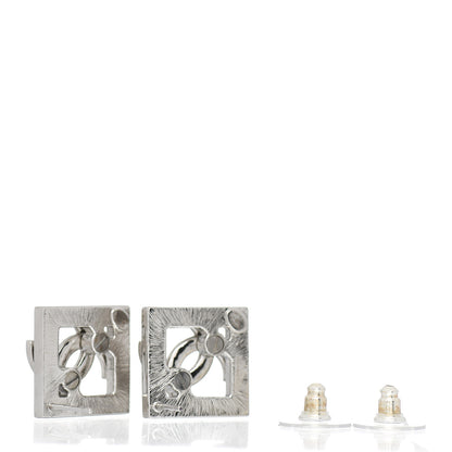Chanel Baguette Crystal Chain CC Earrings Silver 3 of 5