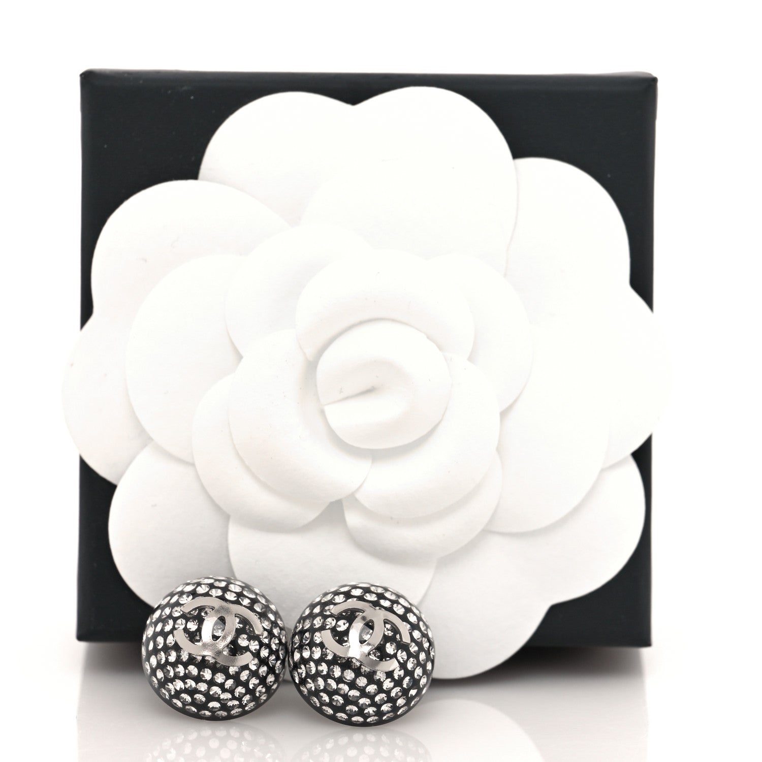 Chanel Resin Crystal CC Earrings Black Silver 5 of 5