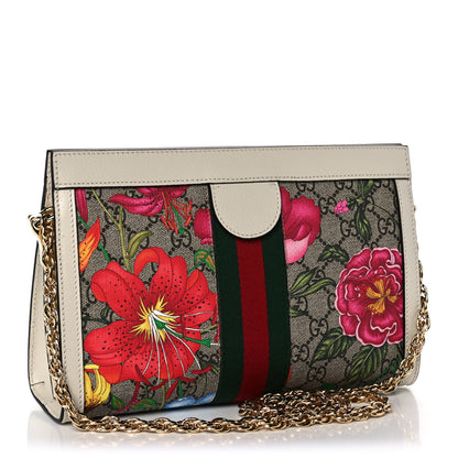 Gucci GG Supreme Monogram Flora Web Small Ophidia Chain Shoulder Bag White 3 of 11