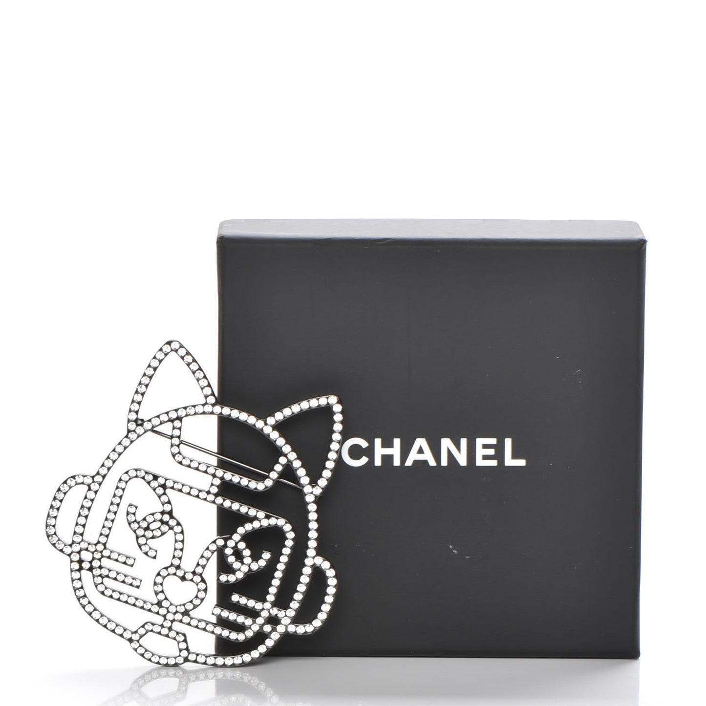 Strass Crystal Emoji Robot Cat Brooch Black Silver