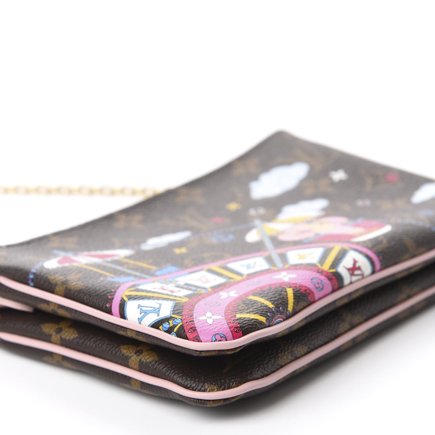 Louis Vuitton Monogram 2020 Christmas Animation Big Wheel Double Zip Pochette Rose Ballerine 6 of 11