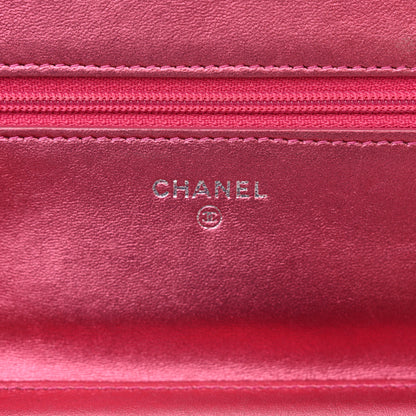 Chanel Metallic Patent Calfskin Quilted Boy Wallet on Chain WOC Fuchsia 6 of 16