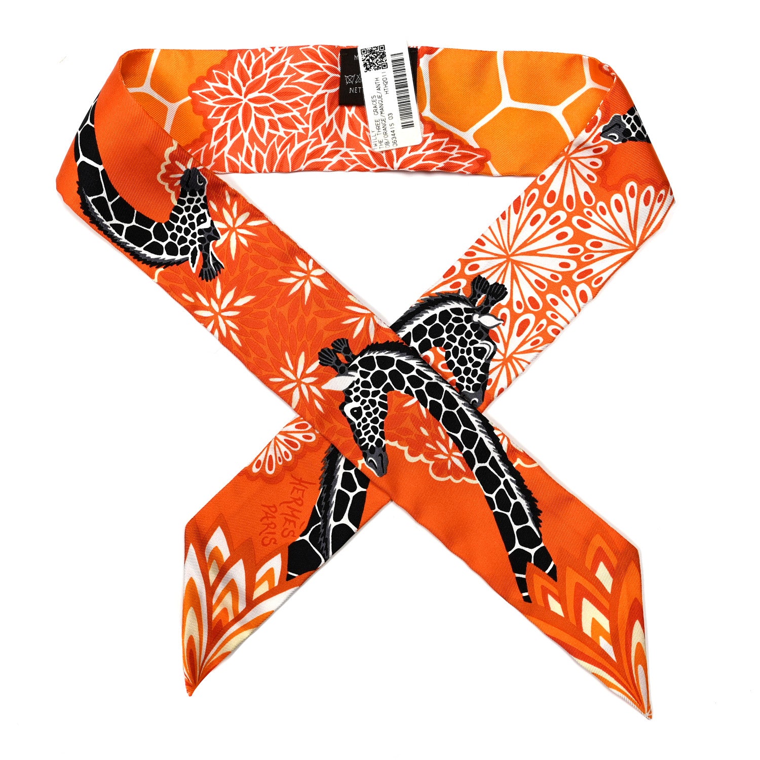 Hermes Silk The Three Graces Twilly Orange Mangue Anthracite 1 of 4