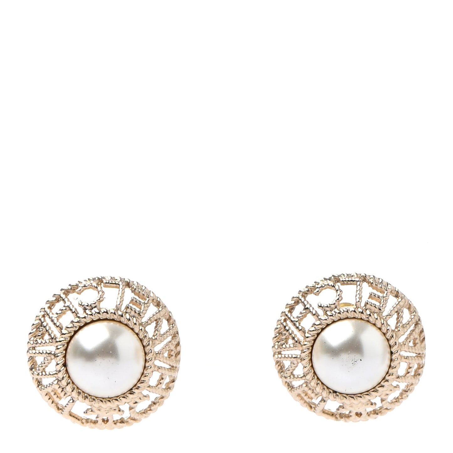 Pearl CC Round Rope Logo Earrings Gold