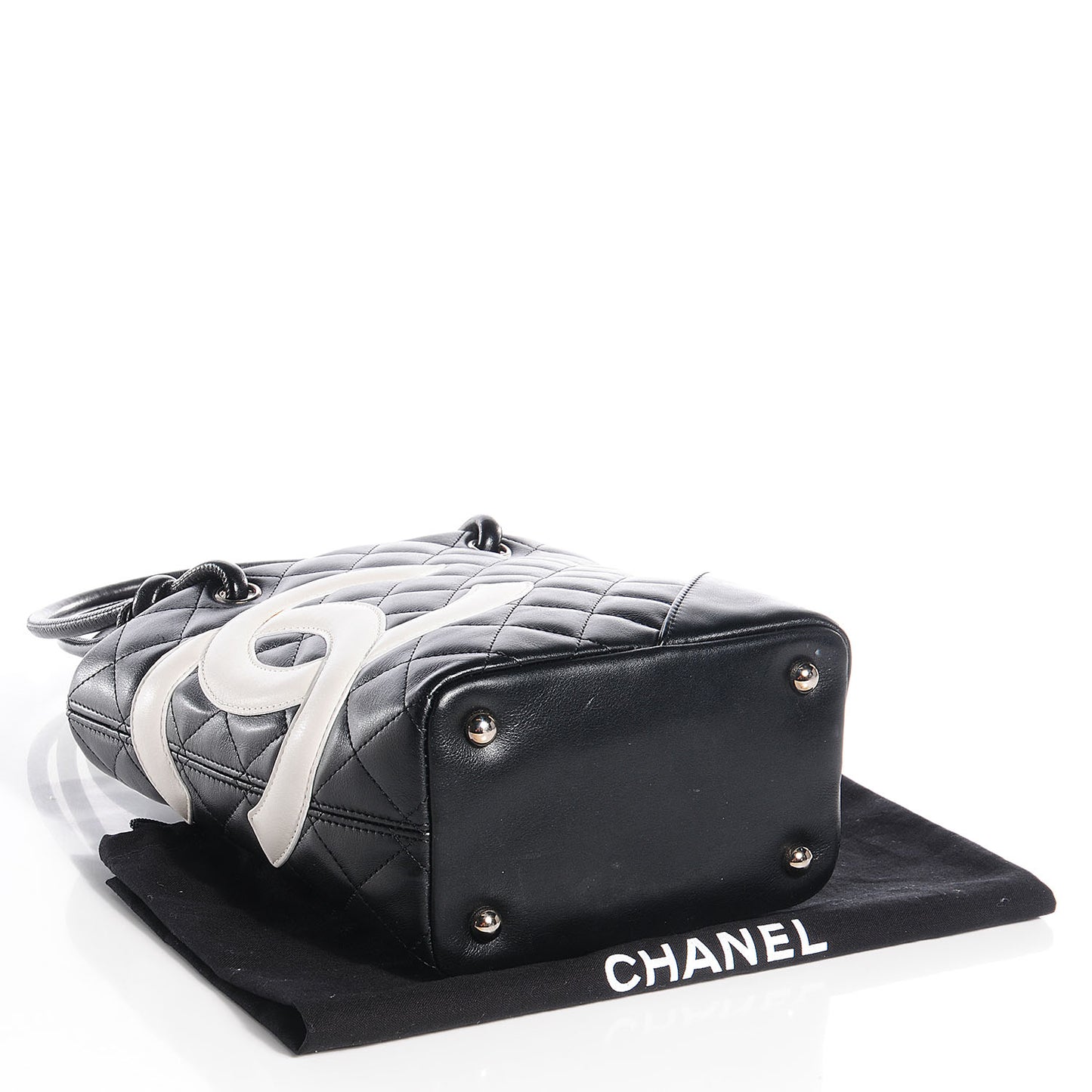 Calfskin Quilted Small Cambon Tote Black White